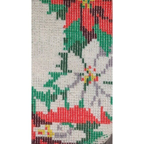 Vtg Latch Hook Christmas Tree Skirt Poinsettia 15" Completed Finished Xmas - Picture 4 of 5